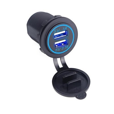 Автомобильное зарядное устройство USB розетка 12V - 24V (синяя светодиодная подсветка) AS001006 фото