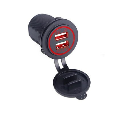 Автомобильное зарядное устройство USB розетка 12V - 24V (красная светодиодная подсветка) AS001007 фото