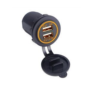 Автомобільний зарядний пристрій USB розетка 12V - 24V (помаранчова світлодіодне підсвічування) AS001009 фото