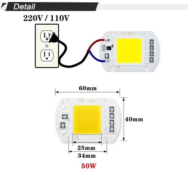 Led grow chip full 50 W, фіто світлодіод для рослин (фітоматриця) AS001121 фото