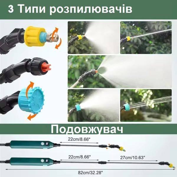 🔋 Портативний аккумуляторний обприскувач 2400mAh з телескопічною ручкою та 3 розпилювачами &ndash; для саду, рослин, миття та дезінфекції AS001224 фото